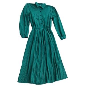 Vintage Green striped button up dress